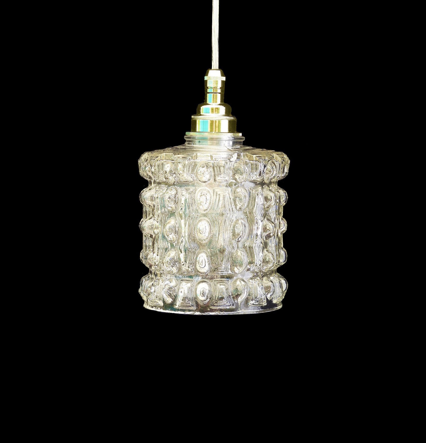 Vintage Mid Century Fonte Glace Bulle Verre Pendentif Lumière France C1970