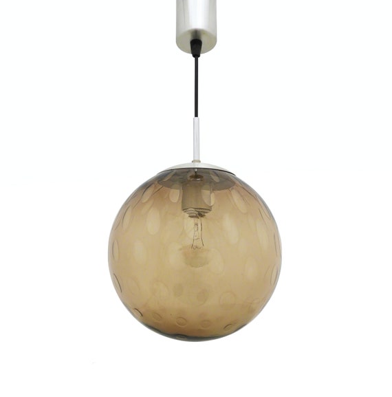 Vintage Mid Century Smoked Bubble Glass Globe Pendant Light By Raak Amsterdam Circa 1970