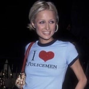Paris Hilton I LOVE POLICEMEN Ringer T-shirt Y2K 2000s Mcbling