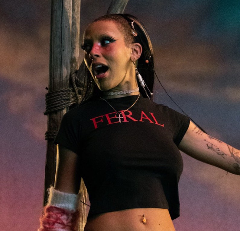 Doja Cat FERAL Baby Tee Doja Cat Paint the Town Red Tshirt Women Girl