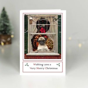 Tarjeta navideña de Pug estilo vintage