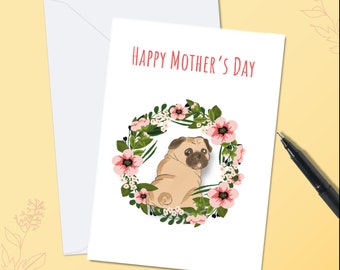 Muttertagskarte Mops. Hunde Muttertagskarte. Ideal für Mops und Hundeliebhaber. Niedliche Karte.