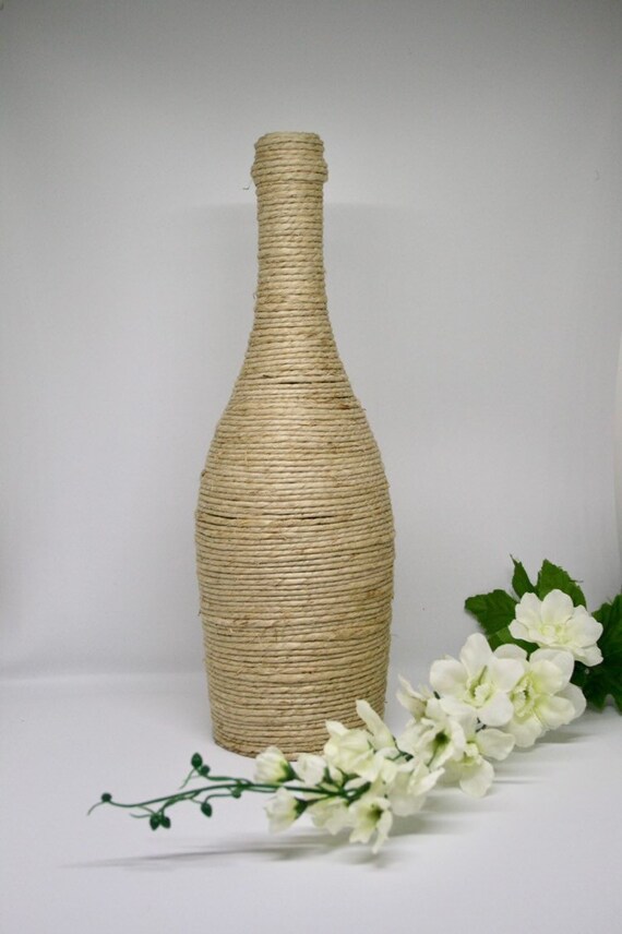Twine Wrapped Wine Bottle Centerpiece Flower Vase Etsy