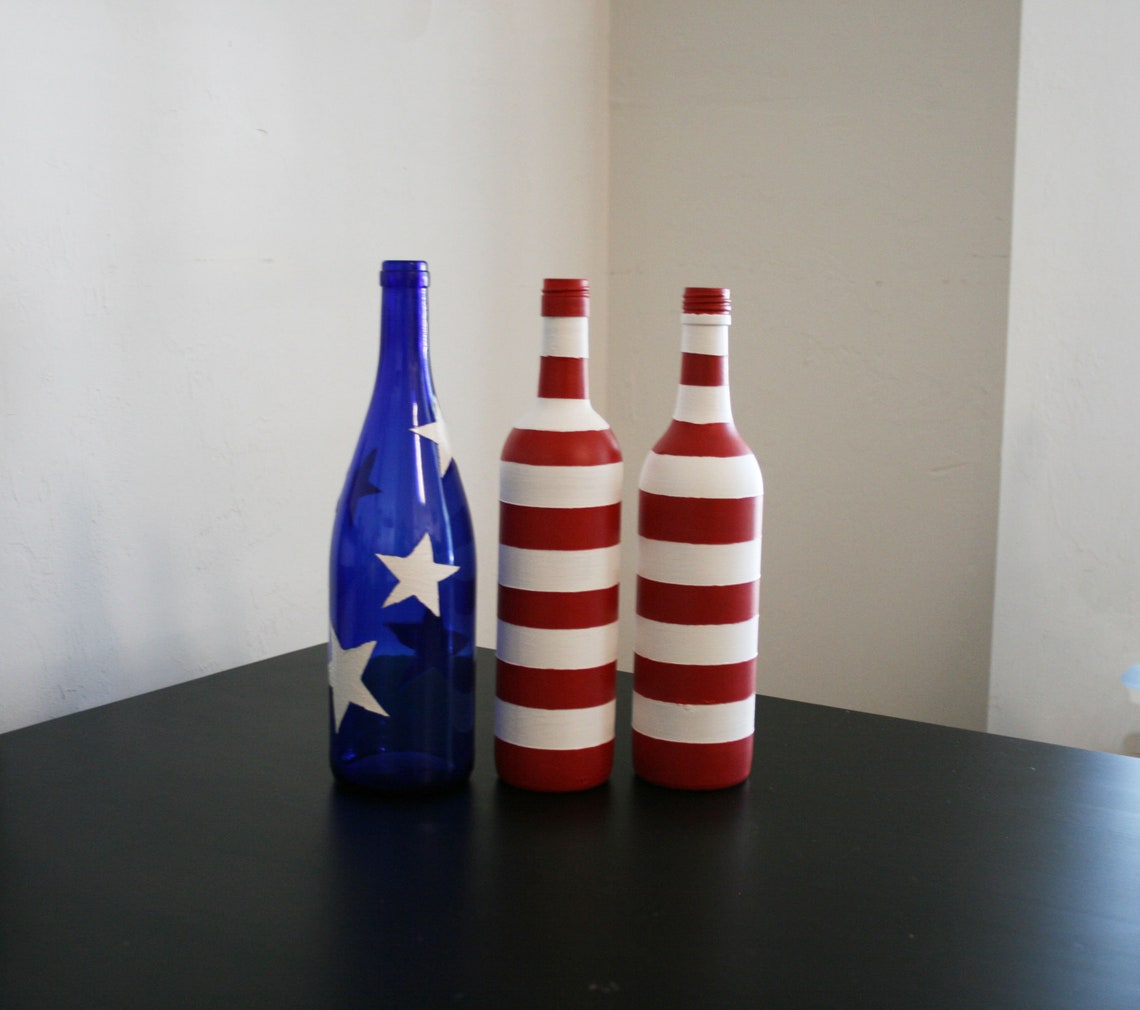 Red White and Blue American Flag Wine Bottle Decoration Etsy