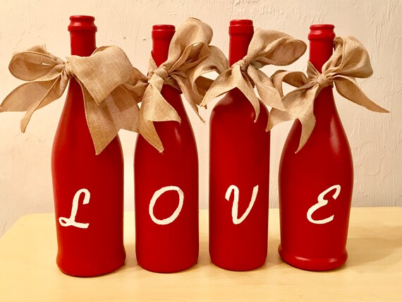 Love Wine Bottles Valentine S Day Decor Wedding Etsy