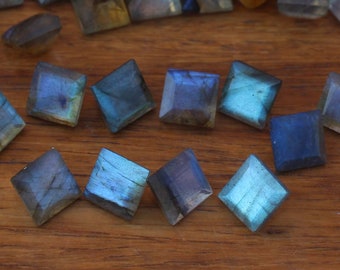 Natural 6-16 mm Labradorite Blue Flashy Square Cut 6, 7, 8, 9, 10, 11, 12, 13, 14, 15, 16 mm, Faceted Square Loose Gemstone Labradorite Lot