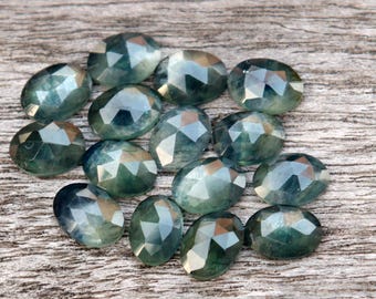 Natural Teal Sapphire oval rosecut 7x5 mm, 16 pcs flatback cabochon for jewelry making, 9.64 carats - September birthstone