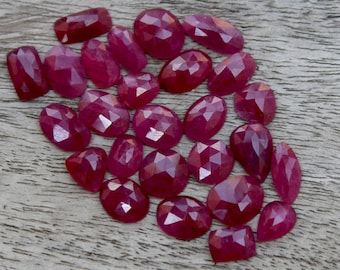 natural unheated red ruby rosecut flatback cabochon 6-11 mm , faceted ruby cab for jewelry making, July birthstone