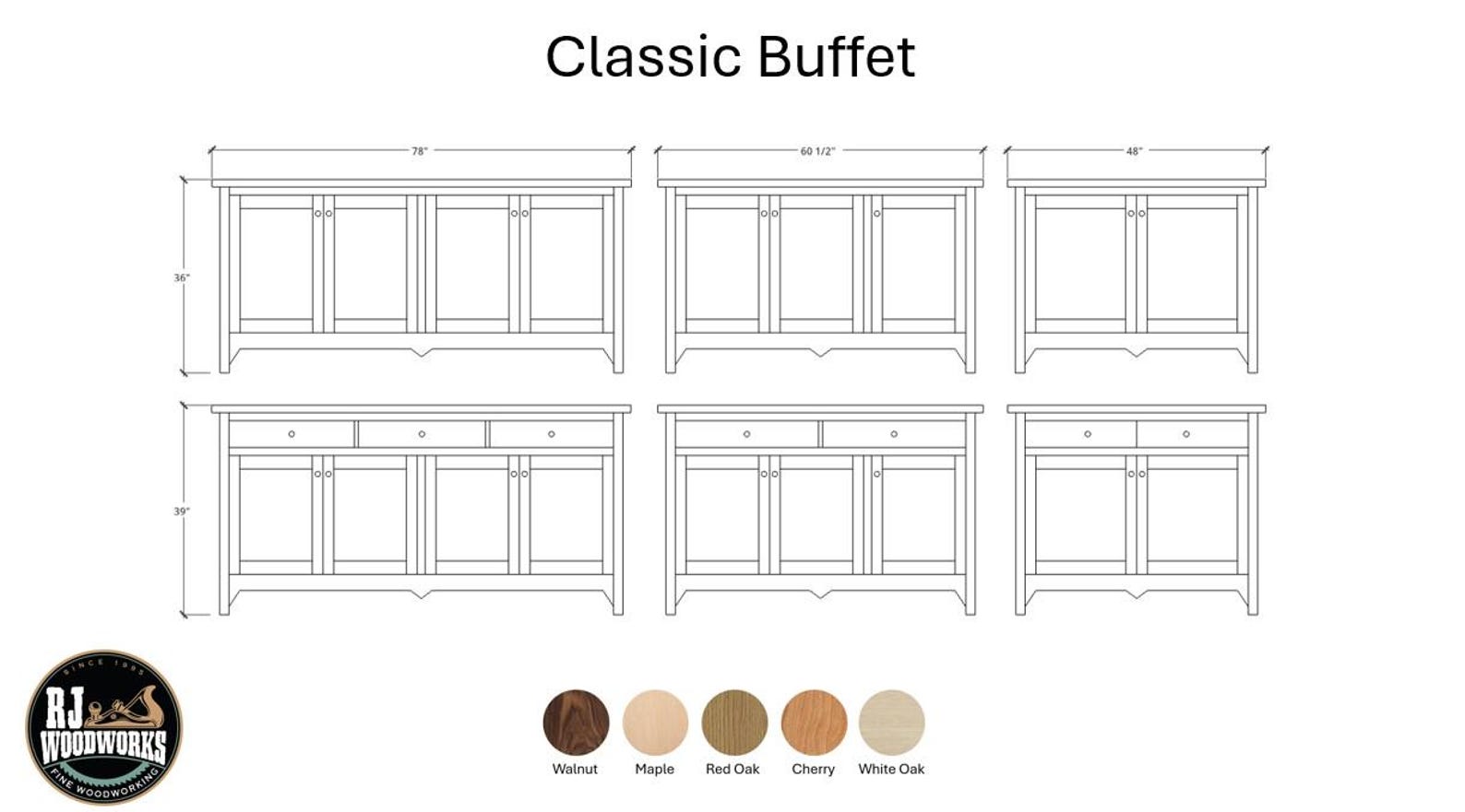 Solid Hardwood Buffet. Shown in Maple, Also Available in White Oak, Red ...
