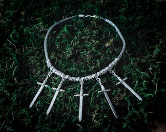 Gothic-Schwert-Halskette | Silberner Fantasy-Wikinger-Schmuck für Damen | Steampunk-Choker für Renaissance-Feste und Cosplay