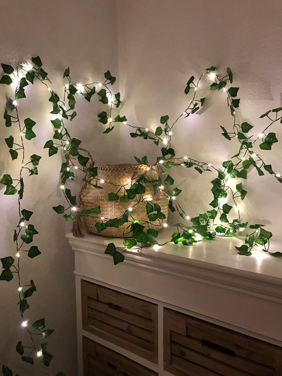 10 - 12 m Efeu - Girlande mit 100 / 120 LED Mikro - Lichterkette , Strom  oder Batterie , USB - Etsy.de