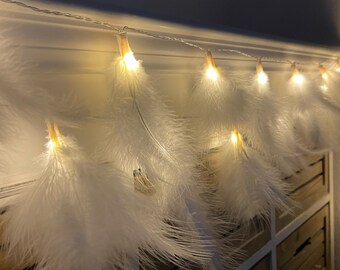 Fairy lights feathers, 20 LED lights, spring decoration, white, strand garland, Easter, Boho
