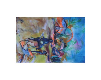 Colorful Abstract Beach Scene Outdoor Rug | Modern Coastal Art Mat