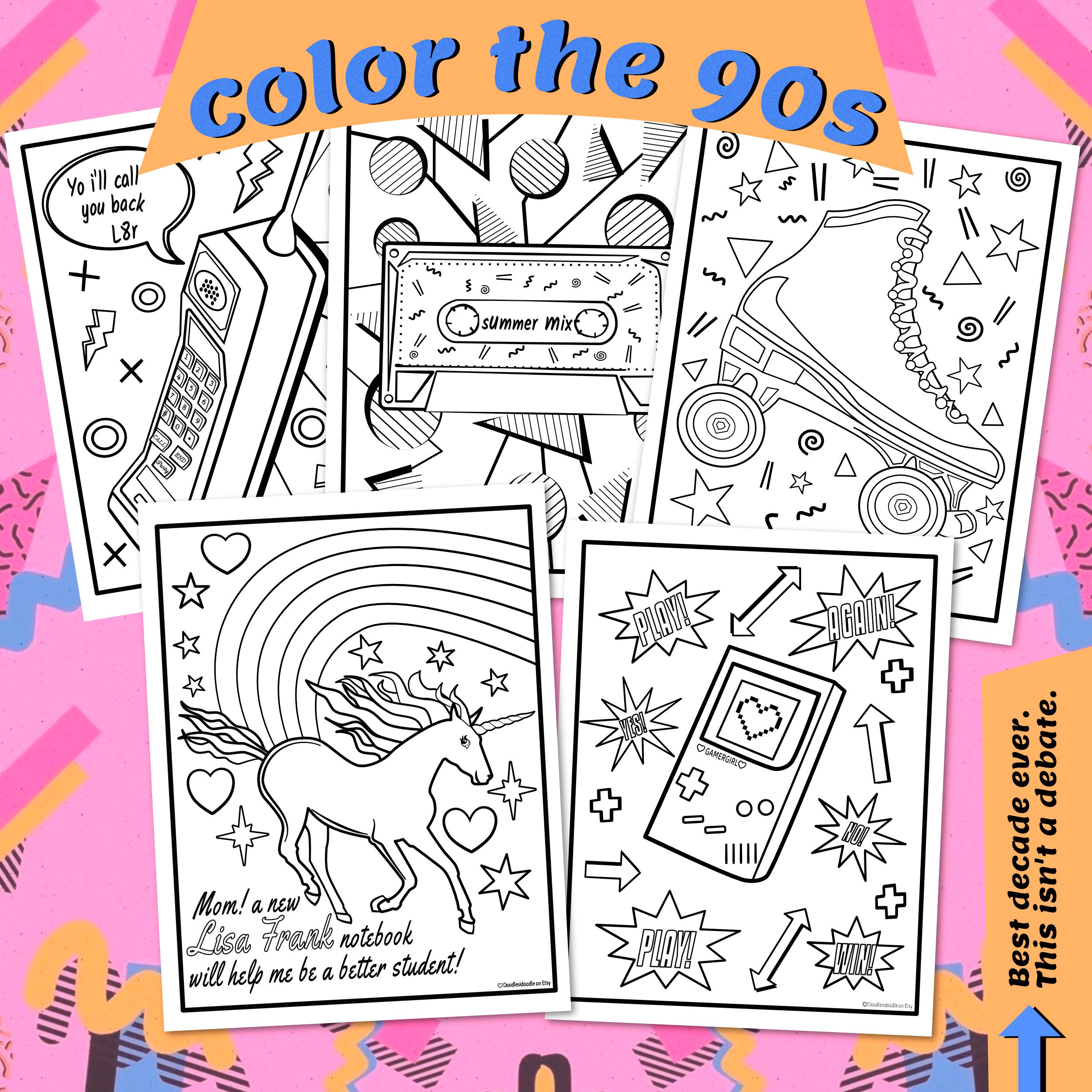 90s Coloring Pages // Printable Coloring Pages for 90s Kids // - Etsy