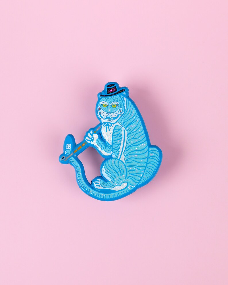 Tiger Smoking Pipe Enamel Pin Glitter