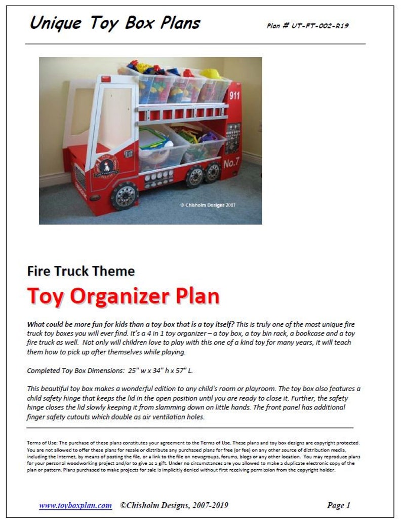 Fire Truck Toy Box Plans PDF Woodworking Plans instant Digital Download
