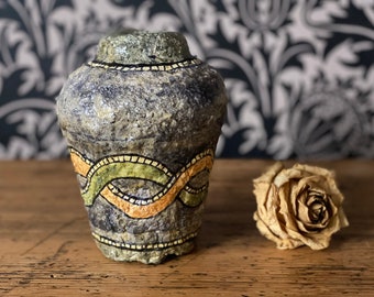 Handmade papier-mâché vase - antique inspired vase - recycled paper wabi sabi vase