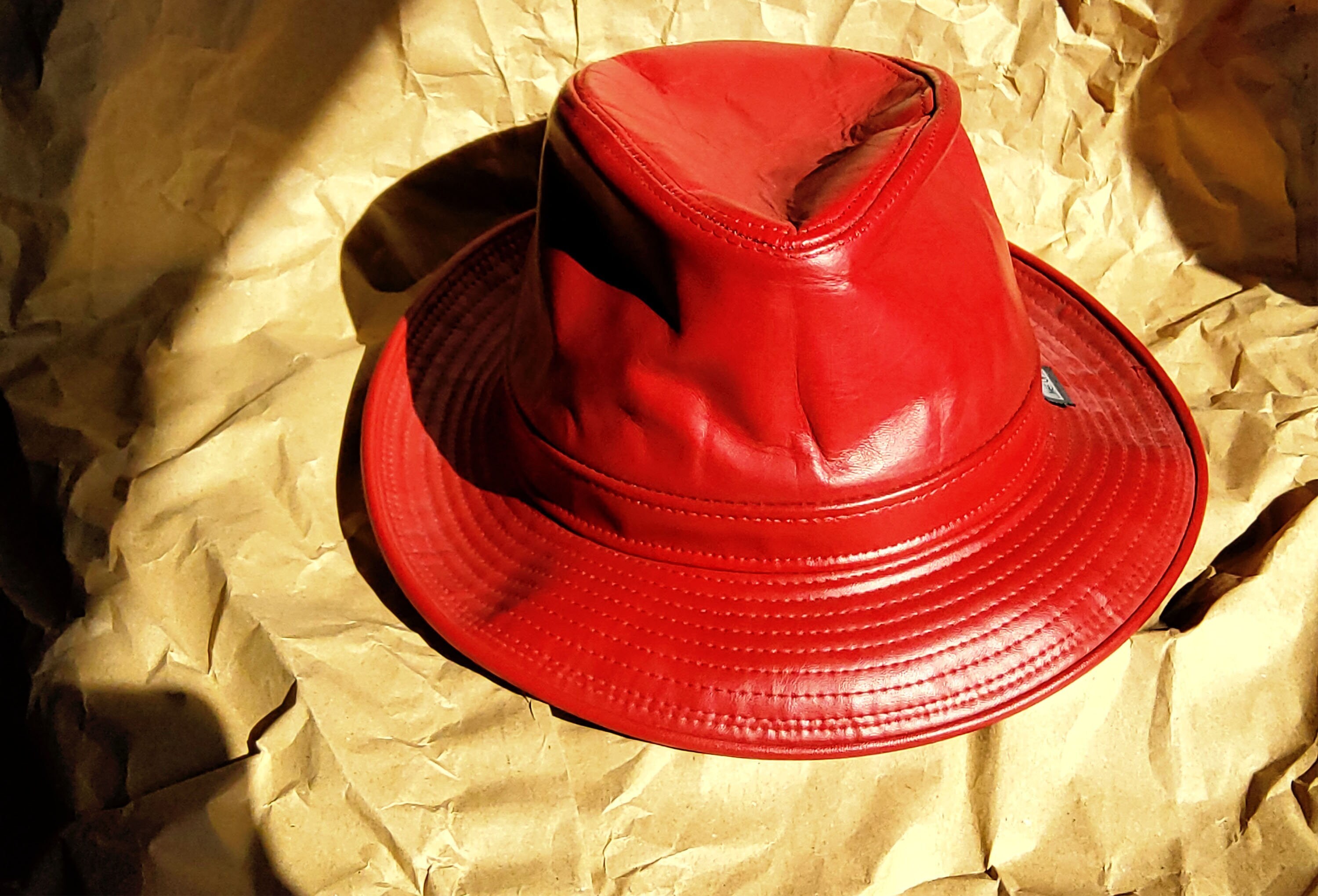 Red Leather Fedora Vintage Jazz Hat New 