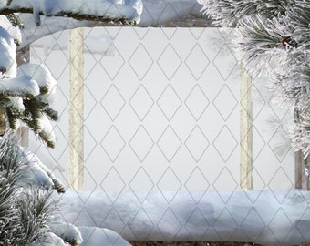 Winter background Snowy trees Beautiful Winter Window Window sill decoration Digital background Snowy window Window background