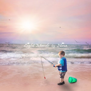 Dreamy Beach background. Digital background.  A magical sunset moment alongside the ocean waves.