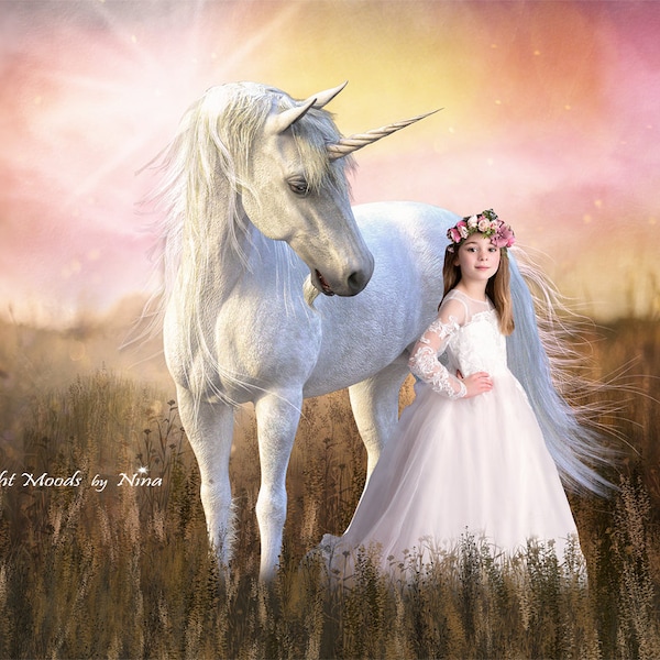 Unicorn in a Golden Field digital background.  Gorgeous evening stroll through a golden field protected by my Unicorn!