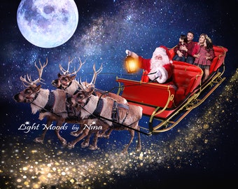 Milky Way Ride with or without Santa, Christmas backdrop, Santa backdrop, Digital backdrop, Magical backdrop, Milky Way, Night sky backdrop
