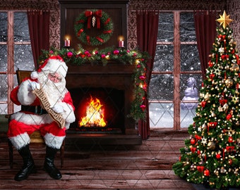 Santa list, Digital background, Naughty or Nice, Christmas background, Santa background, Winter background, Living room, Dreamy background