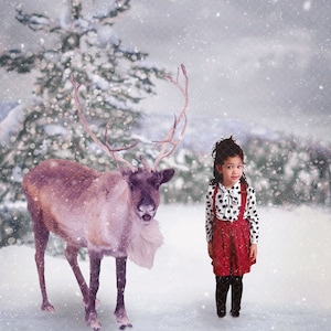 Winter background, Santa&#39;s Reindeer, North Pole, Christmas background, Christmas trees, Digital background, North Pole, Instant download