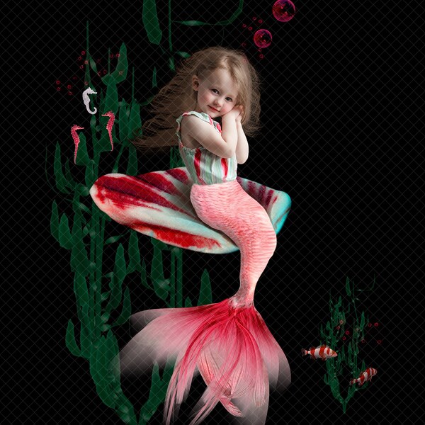 Red and White, Mermaid background, Undersea background, Digital background, Instant download