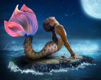 Cyfrowe tło. Nakładka syreny. Piękne kolory! Tło oceanu. Fotografia fantasy. Marzycielskie tło. Tło bajki.
