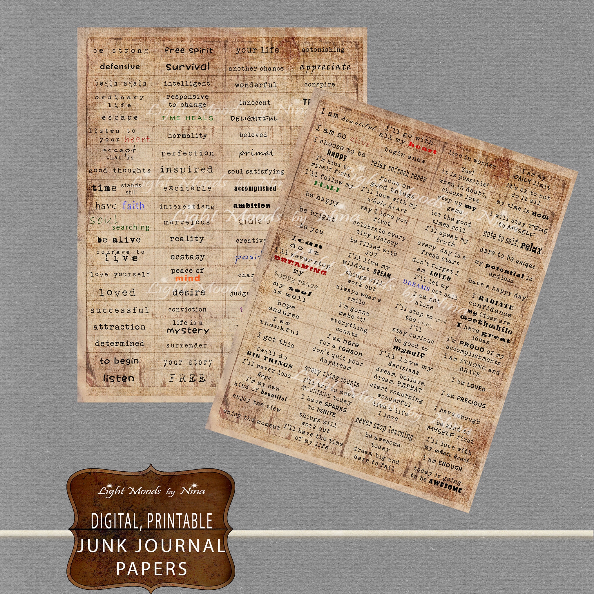 JUNK JOURNAL DIGITAL Inspire Word Art Junk Journal Memory - Etsy