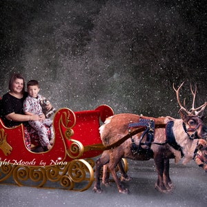 Sleigh Ride, Snowy Background, Christmas background, Digital background, Reindeer background, Winter background, North Pole background
