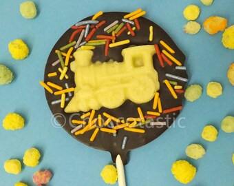 Train lollipop. Belgian chocolate. Party gift, Party favor, birthday lollipop