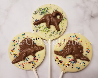 Dinosaur Belgian chocolate lollipop. Gift, Party favor, birthday lollipop