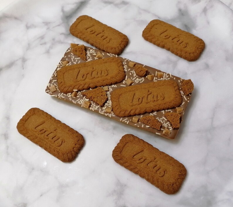 Lotus Biscuit Topped Handmade Belgian Chocolate Bar. Gift for Etsy