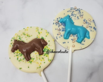 Horse lollipop. Belgian chocolate. Party gift, Party favor, birthday lollipop