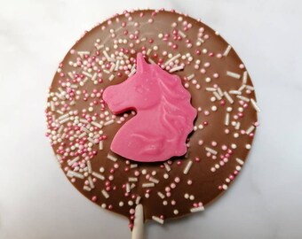 Pink Unicorn chocolate lollipop. Belgian chocolate. Gifts for her. Unicorn gifts.