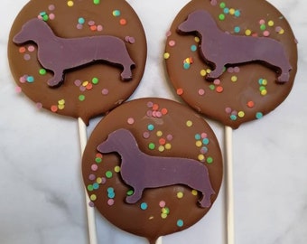 Dashund lollipop. Belgian chocolate, dog gift, gift for her, Party gift, Party favor, birthday lollipop