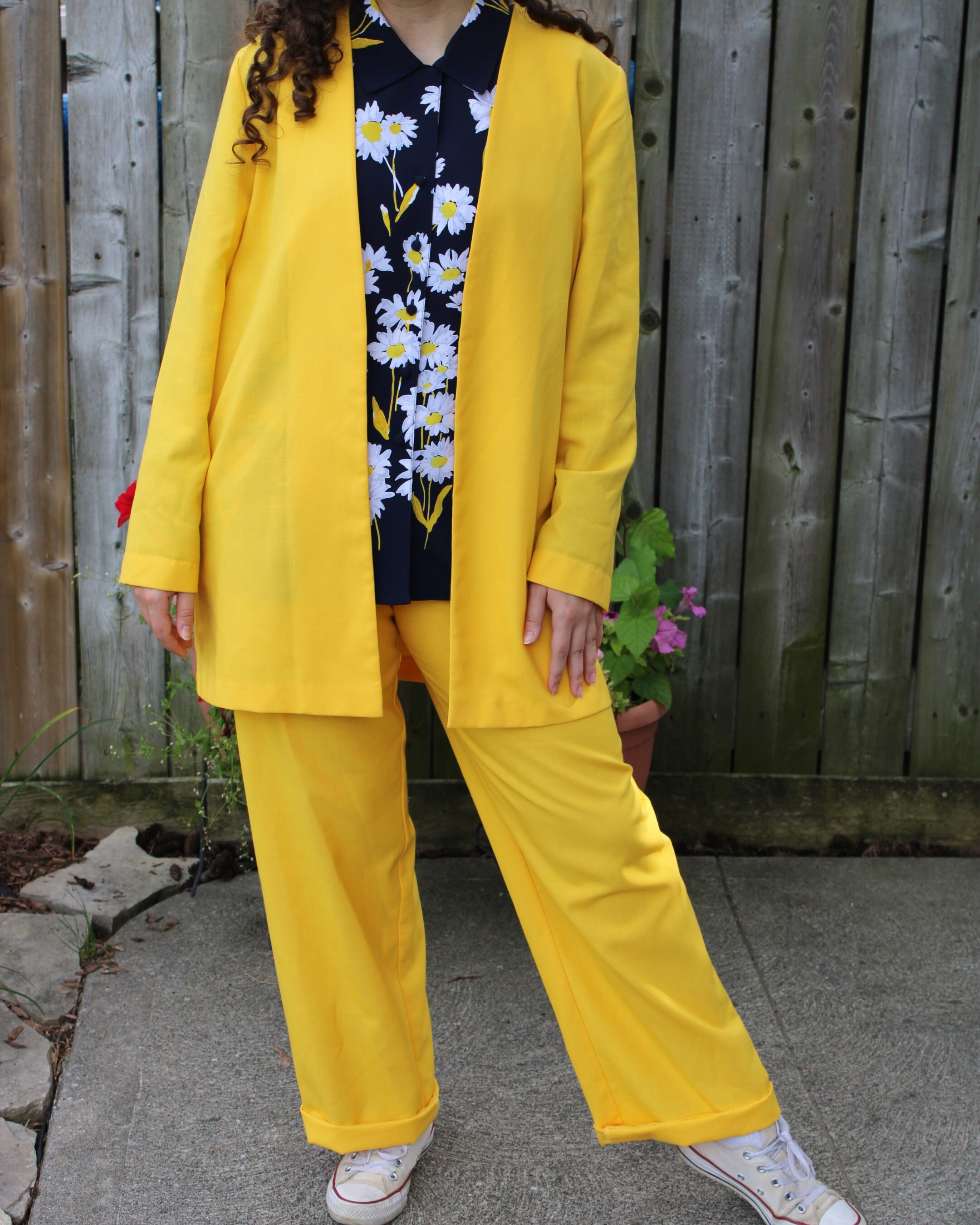 スーツ 80s dead stock double color set up Vintage 1970s 1980s Deadstock Two Piece Sunshine Yellow Suit