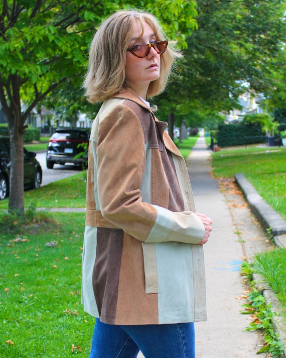 Vintage 1990s-does-1970s Patchwork Brown Leather … - image 4