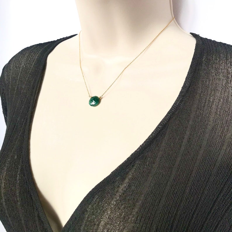 May birthstone Gift For Her Raw Emerald  Necklace Natural Gemstone Silver Necklace Natural Emerald Necklace
