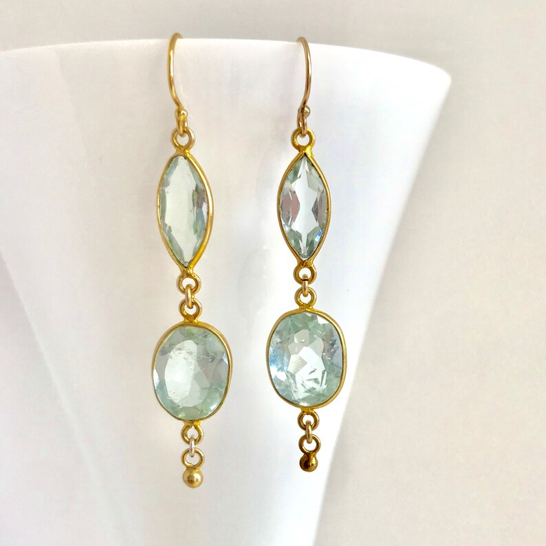Gold Bridal earrings Natural aquamarine earrings March birthstone Jewelry Blue Aquamarine Earrings Gift for her Evening earrings