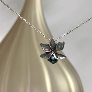 Orchid Flower Necklace, Turquoise necklace, Sterling Silver Necklace, Natural Gemstone, Bridal Necklace, Gift for her, Minimalist Jewelry