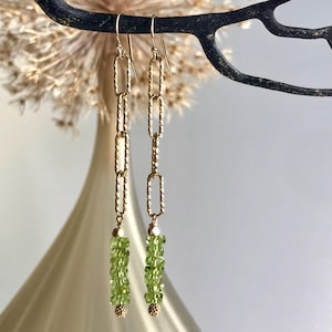 Natural Peridot Earrings, August Birthstone, Libra Gift, Peridot Dangle Earrings, Bridal Gold Earrings, Simple Edgy Jewelry, Gift For Her