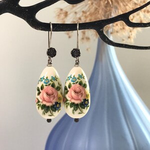 Ceramic Flower Earrings, Silver Dangle Earrings, Nature Inspired Jewelry, Bridal Earrings, Summer Dainty Earrings, Gift Idea