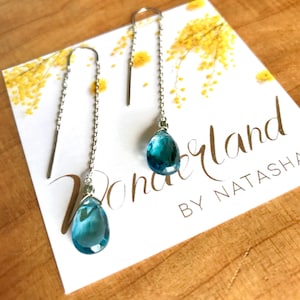 Blue Topaz Threader Earrings, December Birthstone, Minimalist Earrings, Dainty Silver Threader  Earrings, Birthstone Jewelry, Gift For Her