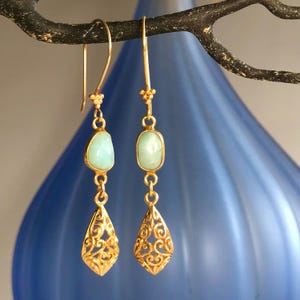Larimar Long  Drop Earrings, Gold Framed Natural Gemstone Earrings, Blue Earrings, Gift for her, Statement Earrings, Bridesmaids Jewelry