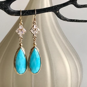 Turquoise Earrings, Blue Earrings, Gold Dangle Earrings, Dainty Summer Jewelry, Nature Inspired Jewelry, Gift for her, Bridal Gift