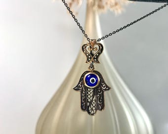CIEL AMULETTE HAMSA contre MAUVAIS ŒIL collier argenté Bijoux