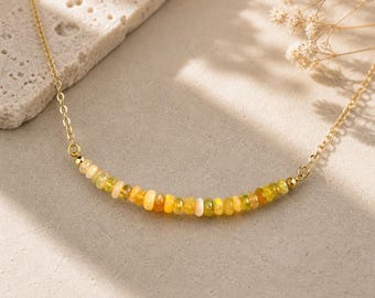 Ethiopian Opal Necklace, Natural Gemstone Bar Necklace, Layering Necklace,  Dainty Necklace, October Birthday Present, Minimalist Jewelry
